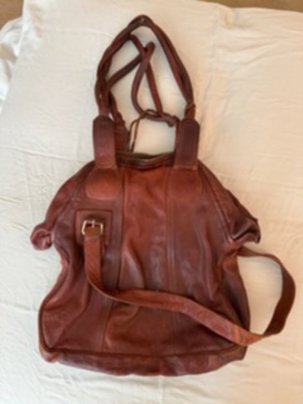 Gustto Brown Leather Slouchy Hobo Bag Y2K Distressed Soft Leather